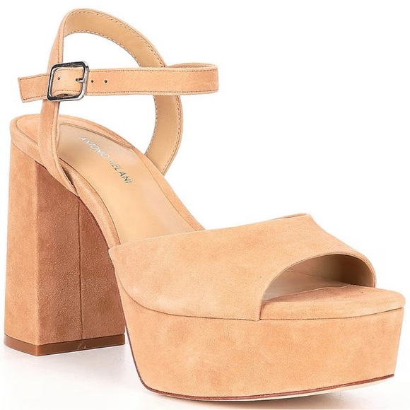 ANTONIO MELANI Shoes - ANTONIO MELANI Bonny Suede Platform Block Heel Sandals‎ Beige Size 10